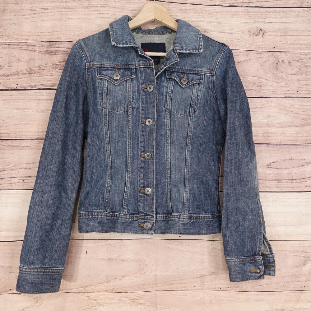 Nautica Jeans Company Jacket Womens‎ S Blue Denim Collared Pockets Button Front
